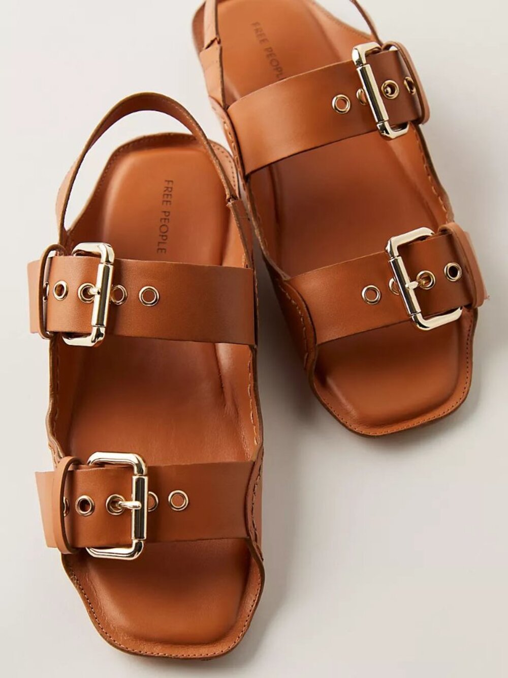 🆕 FREE PEOPLE Blossom Buckle Sandals / Luggage Leather - Picture 2 of 14